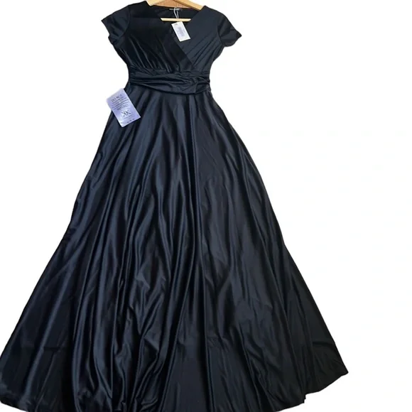 Koh Koh Cap Sleeve Semi-formal Black maxi gown wrap deep v-neck in black size s - Picture 6 of 12